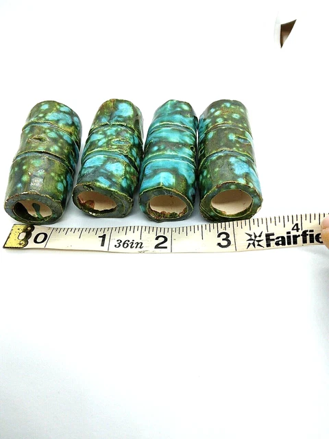 Vintage Macrame Beads Ceramic Hand Made Bead Speckled Blue and Green 6