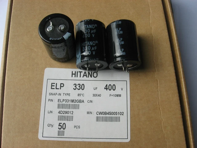 2x Condensateurs électrolytiques 330µF 400V 85°C - Format Radial Snap-In - Diamètre 30mm, Hauteur 40mm