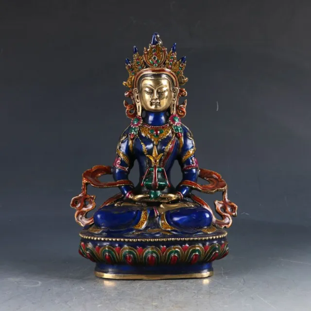 Chinese Cloisonne Handwork Carved Vajrasattva Bodhisattv Old Copper Statue