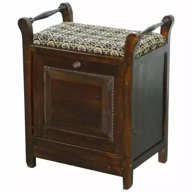 Victorian Mahogany Piano Stool Bauhaus Upholstery Internal Music Storage Drawer