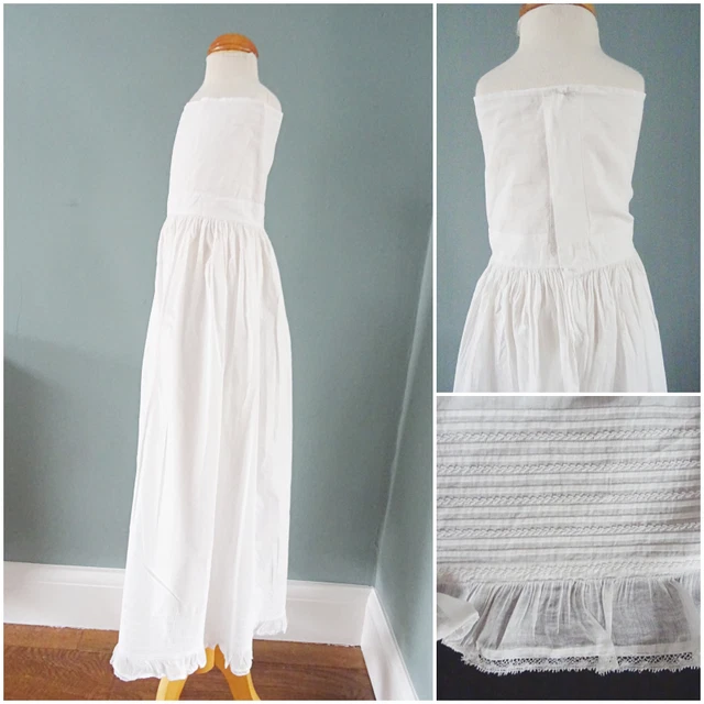 Sottoveste antica neonato reggenza neonato bianco ricamata fascia pinta c1820