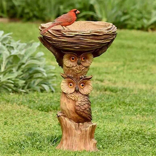Vogelbad & Futterhäuschen Sockel Freistehender Gartenvogel Außenbadewanne Eule 3