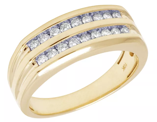 10K Yellow Gold Real Diamond Mens Two Row Channel Ring 5/9 CT