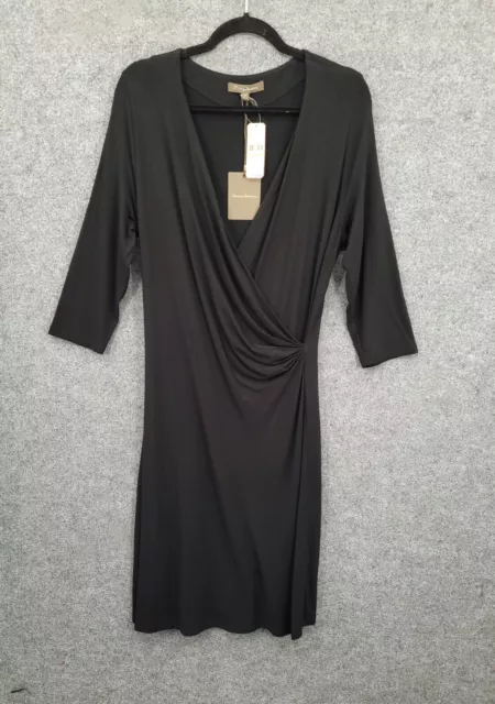 Tommy Bahama Tambour Surplice Dress Womens Medium Faux Wrap Long Sleeve Black