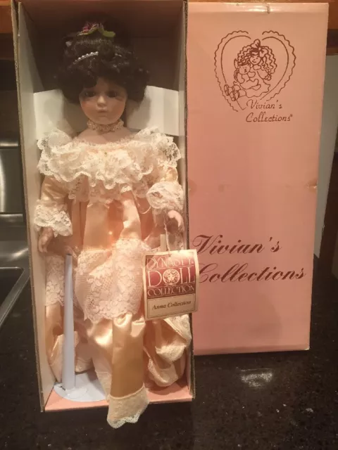NIB  1980's Dynasty Doll Anna Collection Porcelain " Cathryn" 16" w Tags Stand