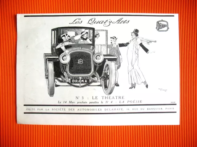 PUBLICITE DE PRESSE DELAHAYE AUTO QUAT-Z-ARTS ILLUSTRATION RENé VINCENT AD 1914