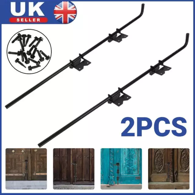 2X 18" Cane Bolt Drop Rod Heavy Duty Gate Hardware Black Solid Steel Gate Ground