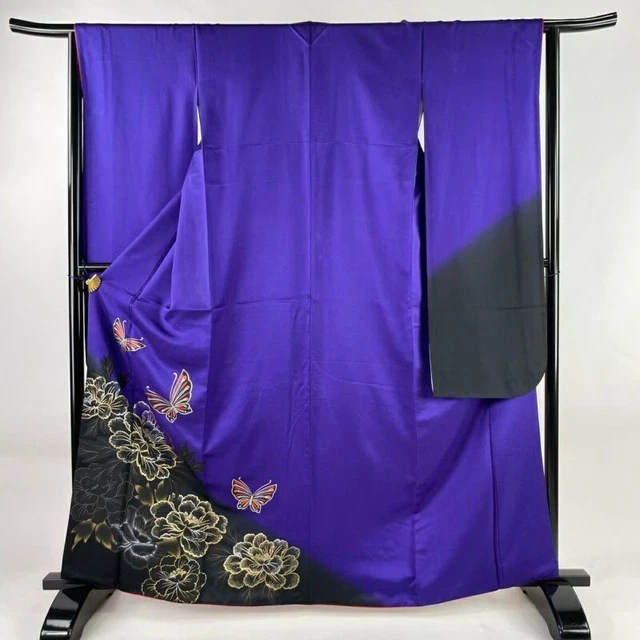 Japanese Kimono Furisode Pure Silk Butterfly Moutan Dyed In Various Colors