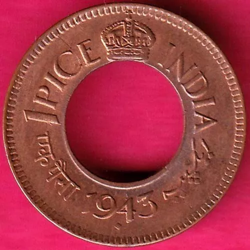 UNC british india king george vi 1943 one pice beautiful copper coin  #V371