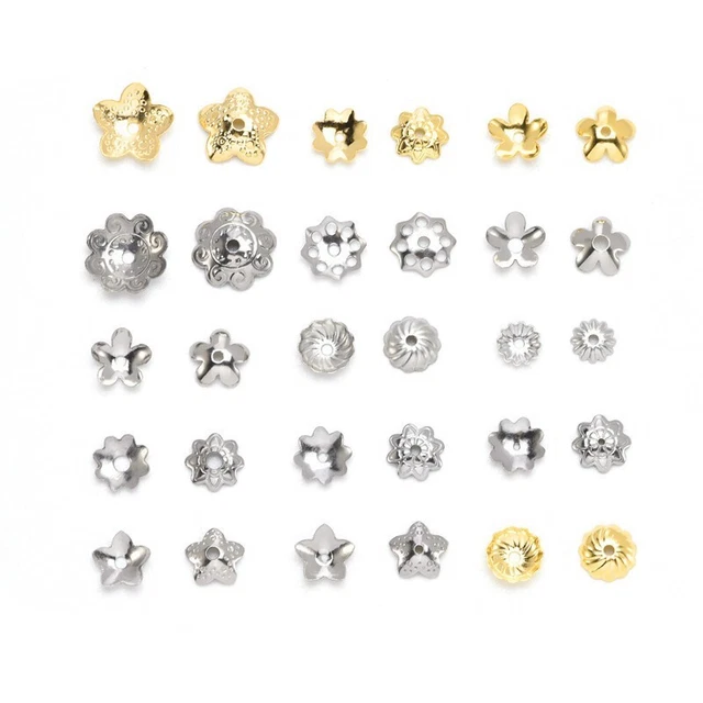 100 tapas de cuentas de acero inoxidable más pétalos hallazgos de joyería hágalo usted mismo artesanía 5.5 ~ 10.5 mm