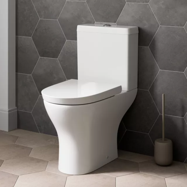 Close Coupled Toilet Modern Bathroom WC Short Projection Soft Close Seat White
