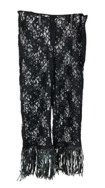 NEW D&G SS 2000 Floral Lace Leather Fringe Pants Black Vintage Dolce & Gabbana