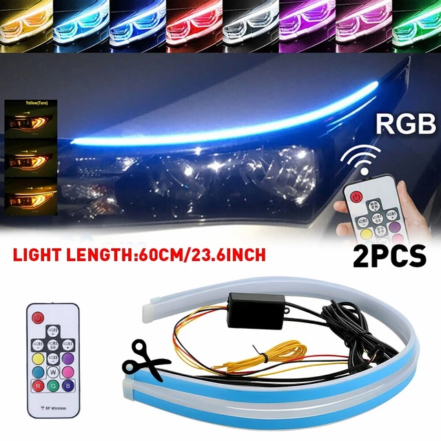 2x 60CM RGB Slim Sequential Flexible LED DRL Turn Signal Strip Remote Headlights