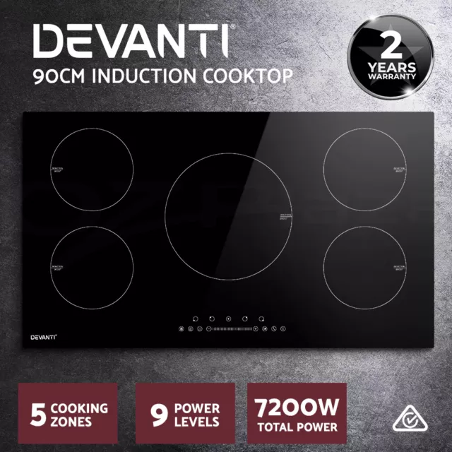 Devanti Induction Cooktop 90cm Electric Cooker Ceramic 5 Zones Stove Hot Plate