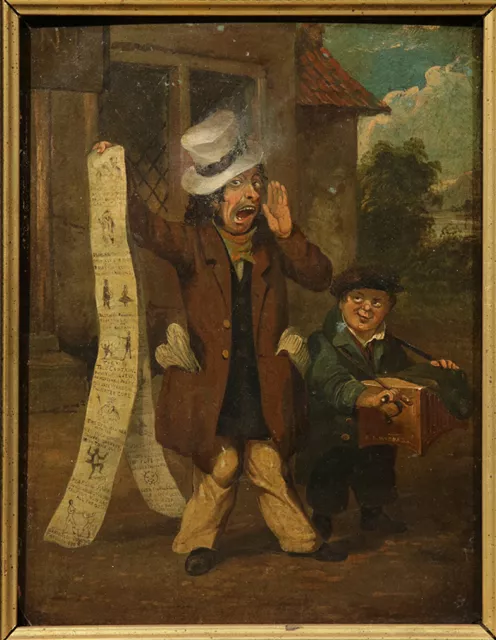 Early 19th Century European Oil Painting Street Scene with a Man Holding Scroll 2