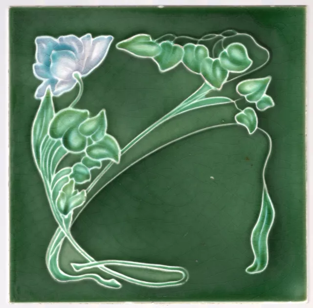 Henry Richards - c1907 - Violet & Teal Floral - Antique - Art Nouveau - Tile