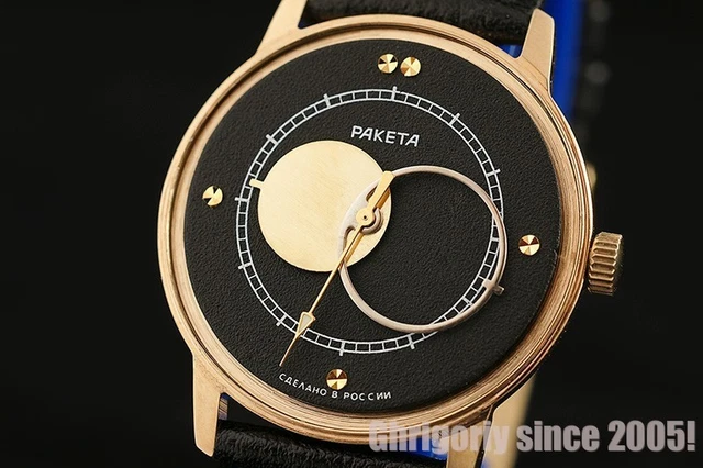 Montre Vintage Soviétique Raketa Calibre 2609 – Boîtier 34mm, Mouvement Manuel, Années 1980, Avec Bracelet Cuir Neuf