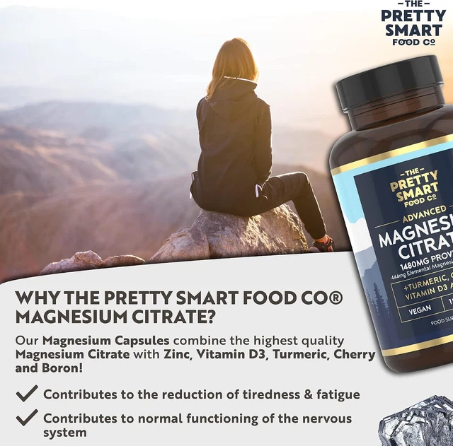 MAGNESIUM CITRATE 1480MG – 180 Vegan Magnesium Capsules not Magnesium ...
