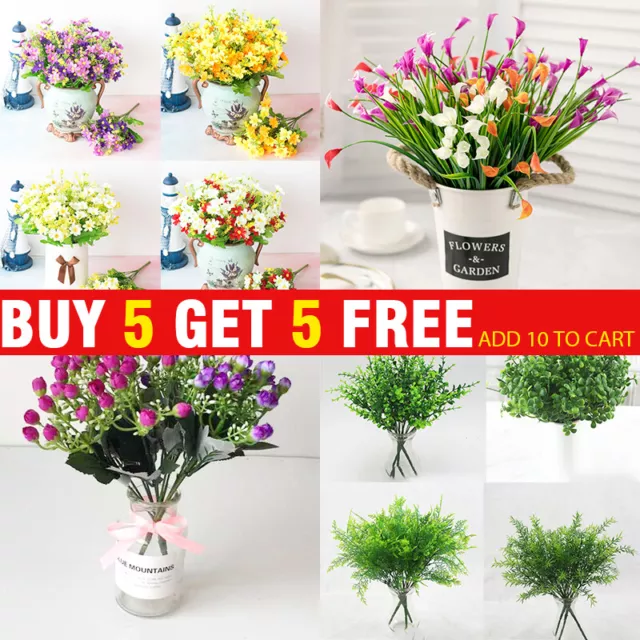 Artificial Plants Fake Leaf Foliage Flower Bouquet Garden Home Decor Outdoor UK