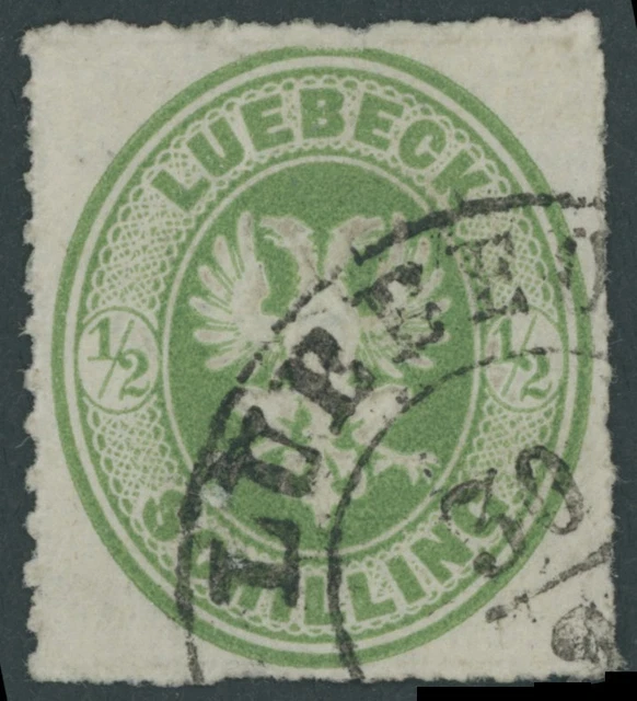 LÜBECK 1863, 1/2 S. dkl`gelblichgrün, Pracht, Mi. 90.-