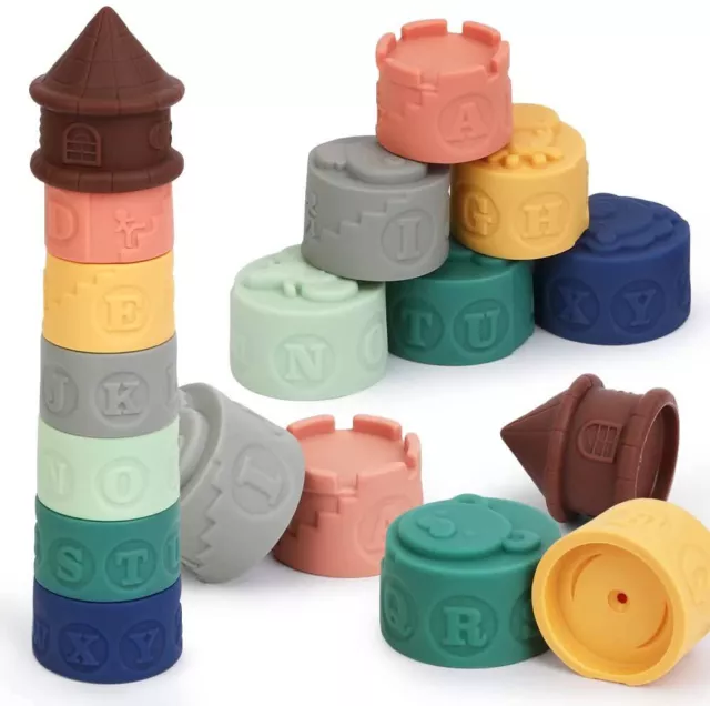 Baby Stacking Toys, Silicone Stacking Blocks for Babies and Infants 7pc Building