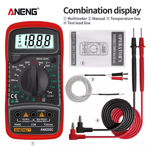 -Multimètre Numérique AN8205C, Ampèremètre AC/DC, Volt Ohm, Testeur Avec Thermoc