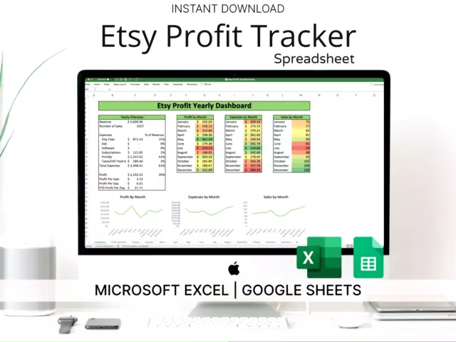 Etsy Profit Tracker Spreadsheet - Microsoft Excel/Google Sheets - Small Business