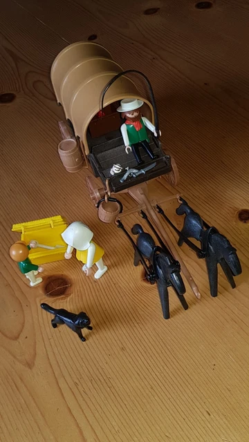 PLAYMOBIL vintage western carriole chariot cowboy femme set 3587 de 1983 / boîte