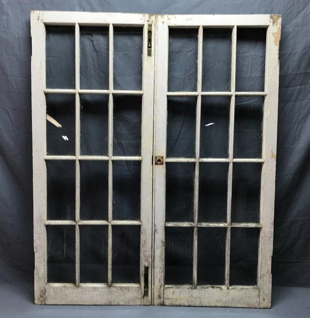 Pair Shabby Antique 20x48 Chic 12 Lite Casement Windows White VTG Old 1440-22B