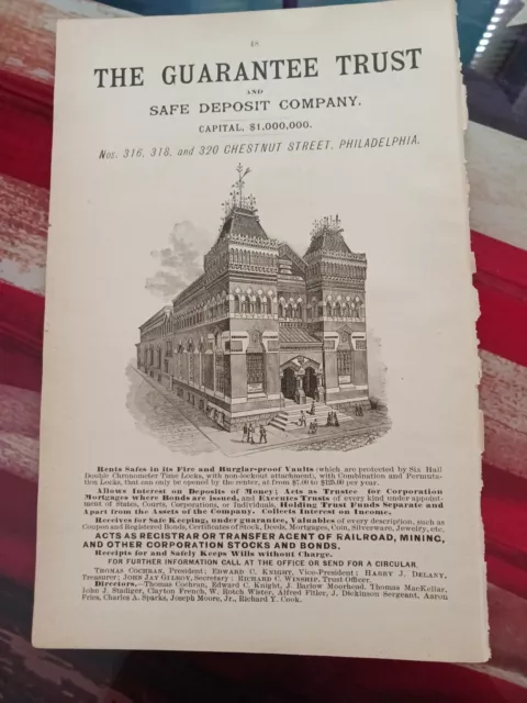1889 Print Ad ~ GUARANTEE TRUST Co. 320 Chestnut St Philadelphia Building Pictur