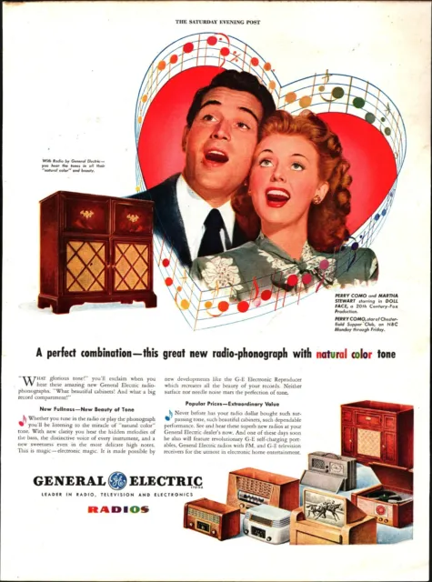 VINTAGE 1946 Print Ad Advertisement General Electric GE Radios Perry Como e9