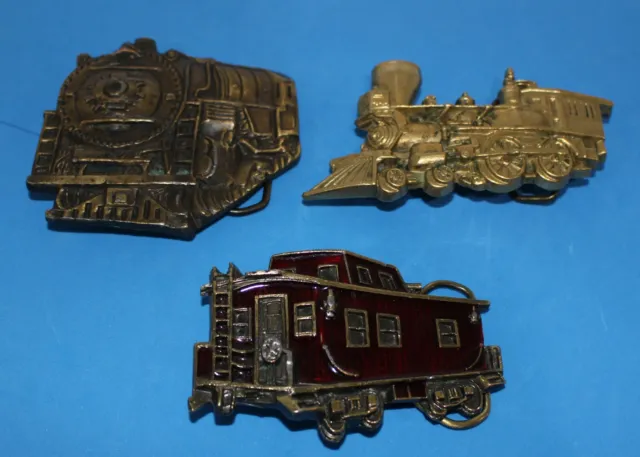 3 Vintage Brass 1978 Train Belt Buckles
