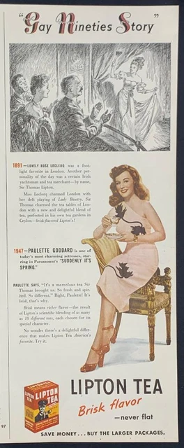 Magazine Ad* - 1947 - Lipton Tea - Paulette Goddard