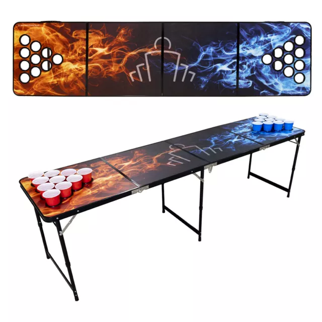 FLAMIN' HOT FIRE BEER PONG TABLE 8ft - Black Frame | Drinking Game Top Quality