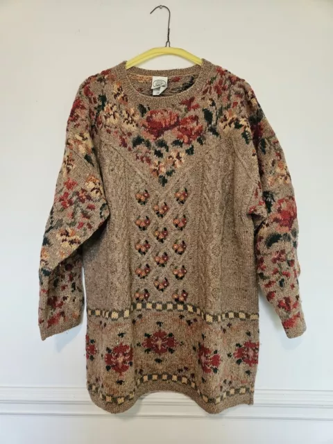 Vintage Laura Ashley Women's Wool Floral Sweater Size XL Beige