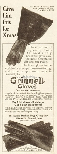 1914 Grinnell Driving Motoring Dress Gloves Morrison Ricker Mfg Co Iowa Ad
