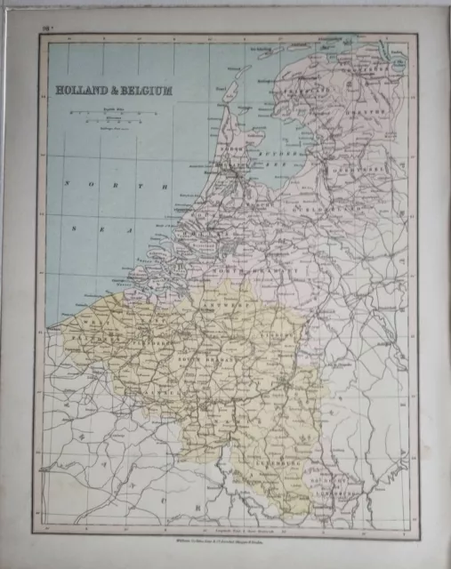 1878 Antique Map Holland & Belgium Antwerp Brabant Utrecht Limbourg Zeeland