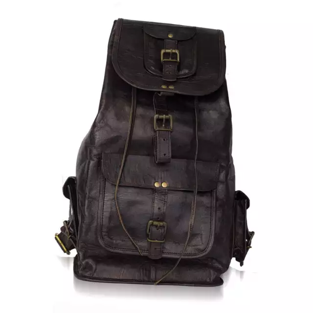 Piel Hombre 4 Bolsillos Mochila Portátil Mochila de Viaje Mujer Bolso Satchel