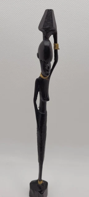 African Makonde Woman with Basked Hand Carved Ebony Wood Figure Statue