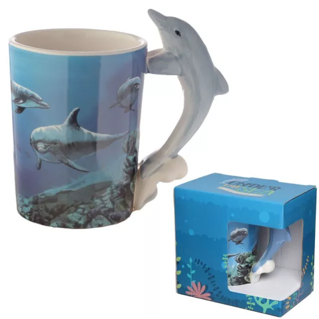 Novelty Dolphin Shaped 3D Handle Lisa Parker Coffee Mug Cup New In Gift Box