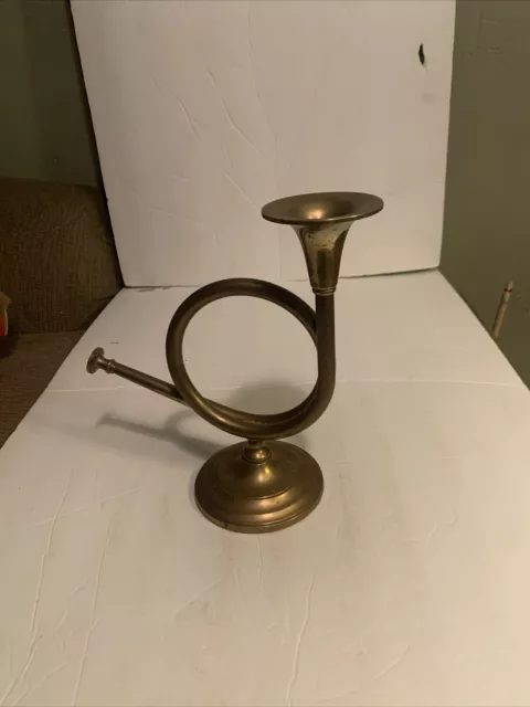 Brass French Horn Candle Holder With Christmas, English Decor Vintage