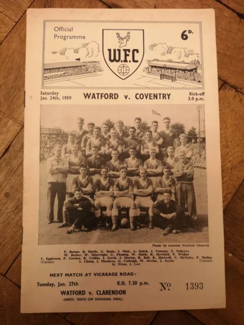 Football Programme Watford V Coventry Jan 1959 Division 4