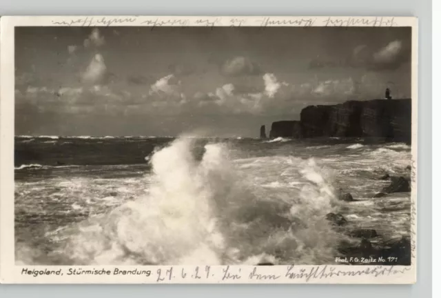 AK Helgoland. "Stürmische Brandung",  gelaufen 1925