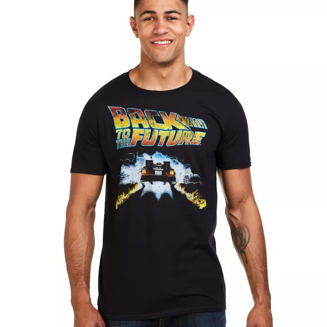 Back to The Future Mens T-shirt DeLorean Black S - XXL Official