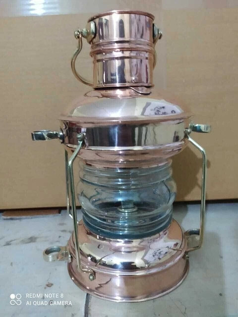 Nautische Laterne Bootslicht Messing & Kupfer Anker Öllampe Maritim 10" 4