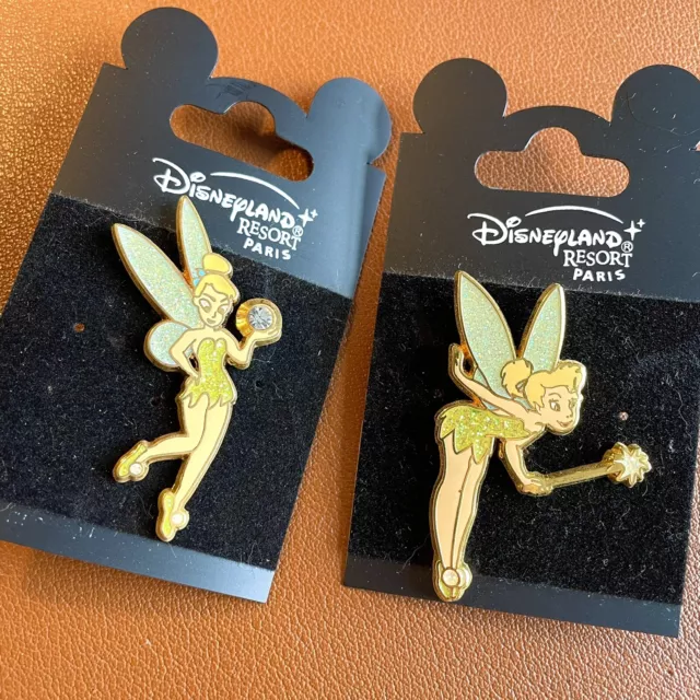 Disneyland Paris Tinker Bell RARE 2 PIN SET Glitter Gem Tinkerbell Disney