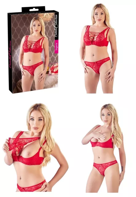 Sexy Completino Rosso con Reggiseno Apribile che Diventa Aperto a Mezza Coppa