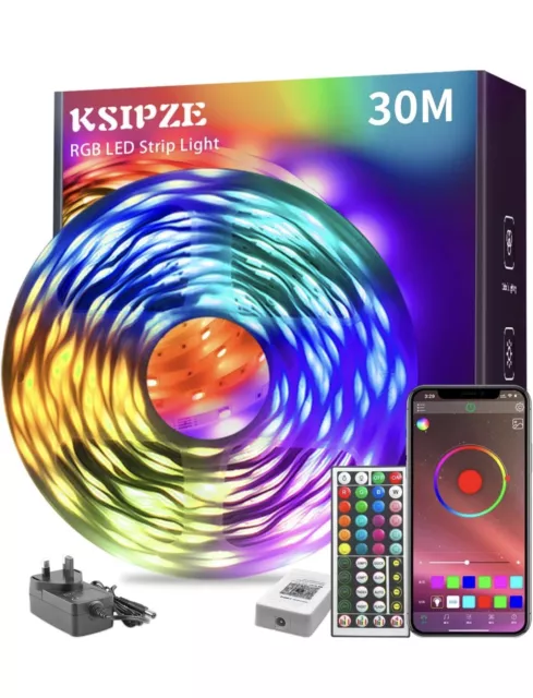 KSIPZE 30m RGB LED Strip Lights - Music Sync, App Control, A++ Energy