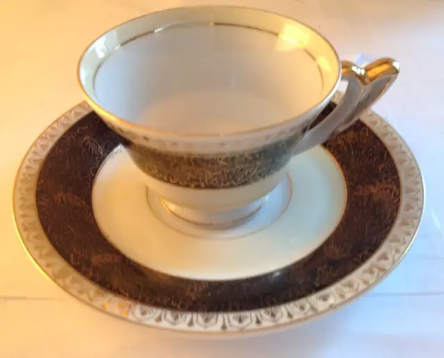Antique Ucagco China Black & White Gold Trim Demitasse Tea Cup & Saucer Japan