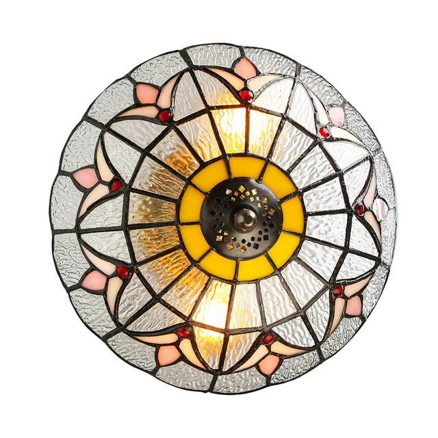 10" Tiffany Flower Stained Glass Ceiling Light Flush Mount Bedroom Lighting Lamp